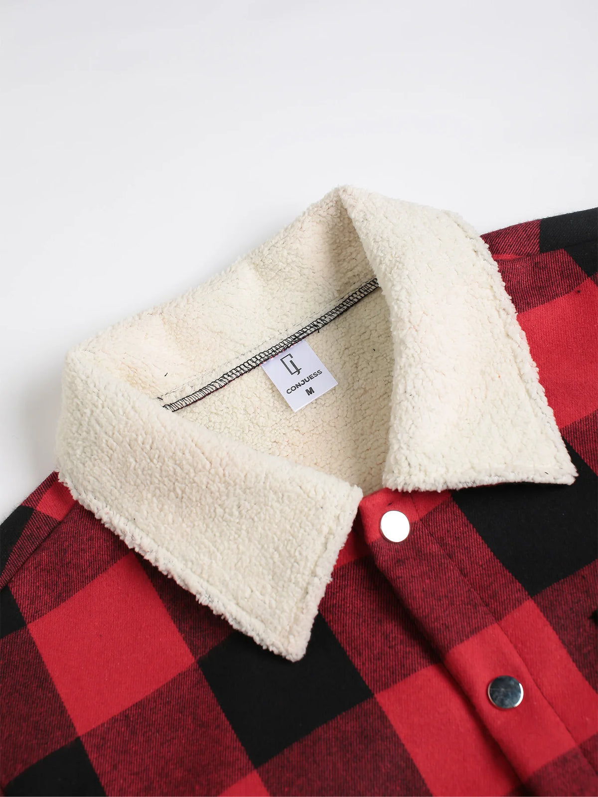 Herren Rot-Schwarz Kariertes Flanellhemd mit Fleecekragen Herbst Winter Dicke Warme Freizeitjacke