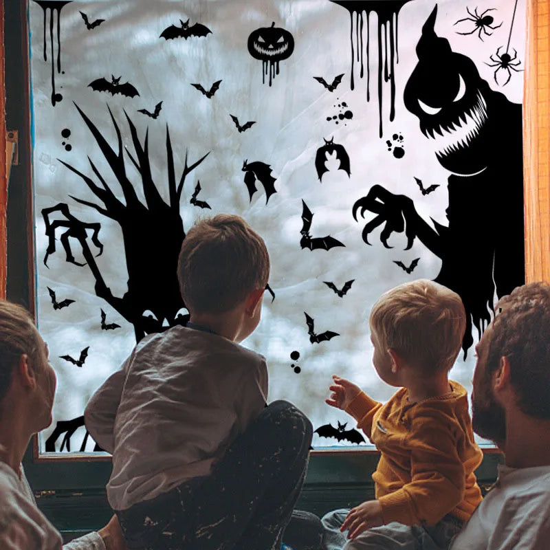 Halloween Fenster Aufkleber Riesen Geist Monster Hexe Tod Skeleton Blutige Poster Elektro Aufkleber für Helloween Party Decor