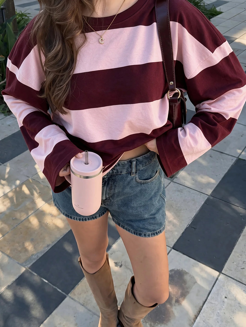Herbst-Neuheiten Zurück-zur-Schule-Saison Y2K Bedrucktes Gestreiftes Langarm-Oberteil Modisches Damen-Freizeit-Rundhals-Langarmshirt
