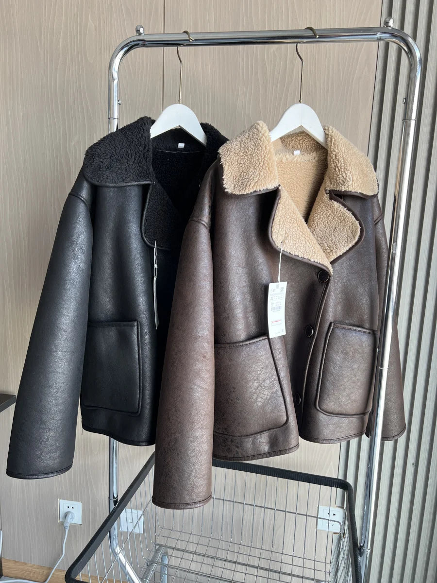 ETJ 2025 Herbst/Winter Neuankömmling Damen ZW-Serie Doppelseitiger Kragen Übergroße Langarmjacke Warmer Mantel 3548246