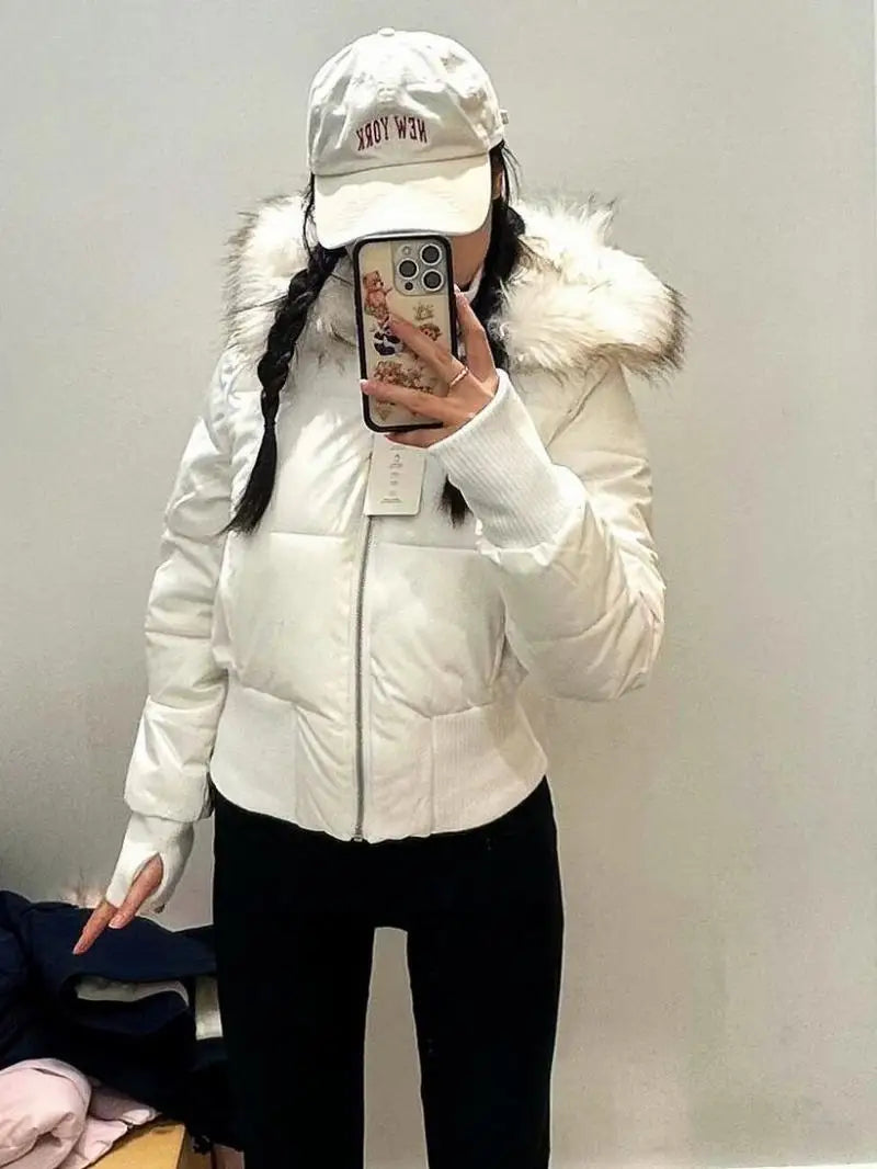 Mode frauen Baumwolle Jacke Pelz Kragen Zipper Schlanke Taille Tasche Warm Verdicken Mantel Herbst Winter Mit Kapuze Jacke Dame Outwears