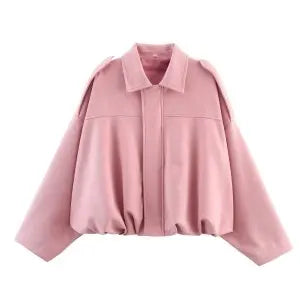 HH Damen Street Fashion Solid Loose Wildleder Textur Mäntel Kausal Lange Fledermausärmel Revers Reißverschluss Winter Vintage Jacken