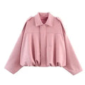 HH Damen Street Fashion Solid Loose Wildleder Textur Mäntel Kausal Lange Fledermausärmel Revers Reißverschluss Winter Vintage Jacken