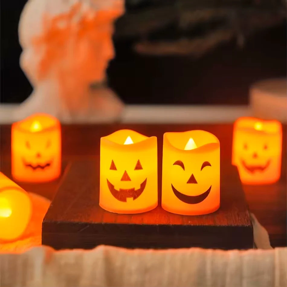 2027 Gruselige Halloween-Kürbis-Laternen-Set Kürbislampe LED-Licht Orange Halloween-Dekoration für Veranda Haustür Party-Zubehör