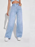Sommer-Damenbekleidung: Hochtaillierte Straight-Leg-Jeans für Frauen, Vintage-Waschung, Lange Hosen aus Baumwolle, Dünn, Elegant und Lässig