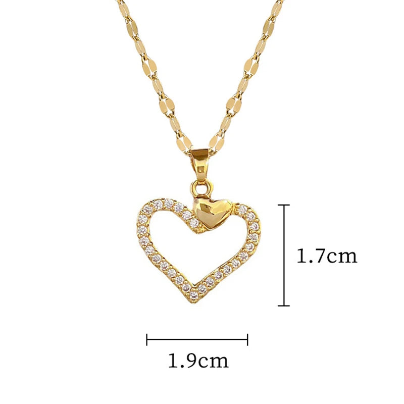 Trend ige Herz Edelstahl Zirkonia Halsketten für Frauen