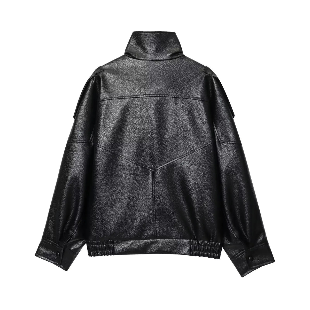 TFMLN Chic Schwarz Kunstleder Jacken Frauen Langarm Tasten Elastische Übergroße Mäntel Mode 2025, Herbst Winter Streetwear