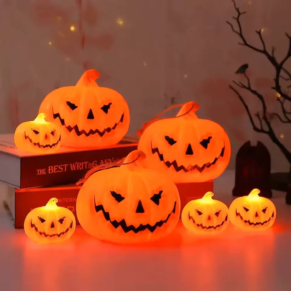 2027 Gruselige Halloween-Kürbis-Laternen-Set Kürbislampe LED-Licht Orange Halloween-Dekoration für Veranda Haustür Party-Zubehör