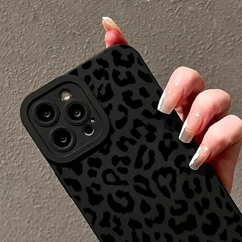 Schwarze Handyhülle mit Leopardenmuster für iPhone 17 16 15 14 13 12 11 Pro Max XS XR 7 8 Plus 16E Stoßfeste Weiche Silikonhülle