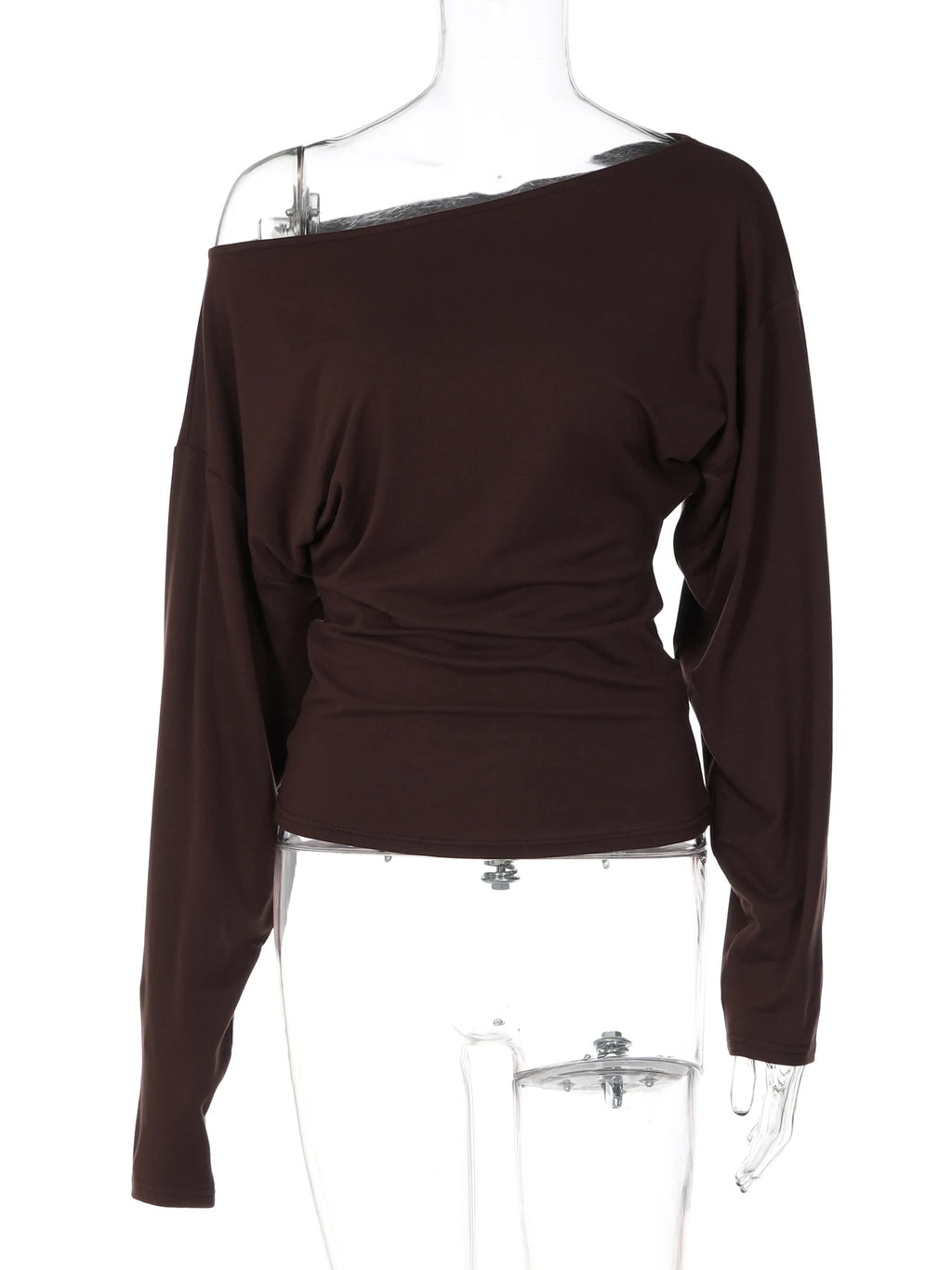 Hugcitar Damenmode, schräger Kragen, schwarzes, langärmliges, gerafftes, sexy, enganliegendes Crop-T-Shirt, Oberteil, lässiges Herbst-Outfit, T-Shirts, Streetwear, Party