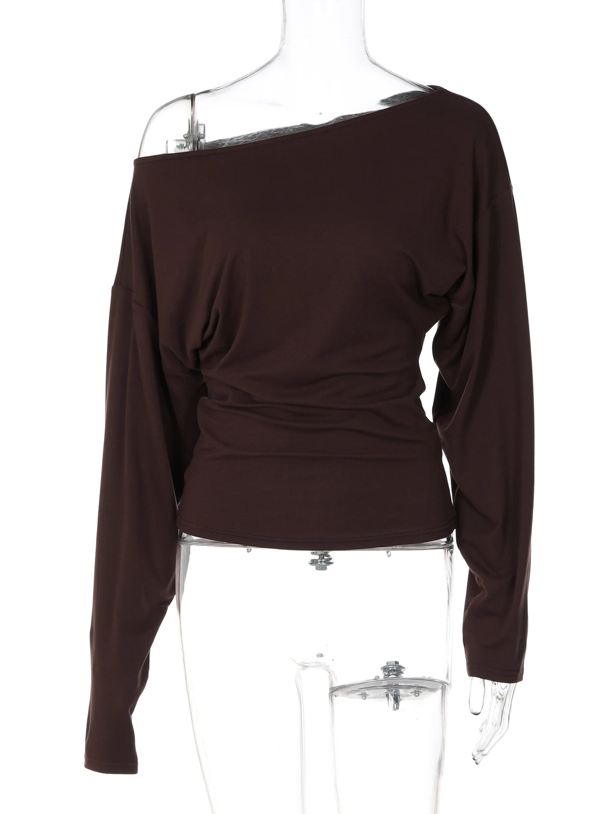Hugcitar Damenmode, schräger Kragen, schwarzes, langärmliges, gerafftes, sexy, enganliegendes Crop-T-Shirt, Oberteil, lässiges Herbst-Outfit, T-Shirts, Streetwear, Party