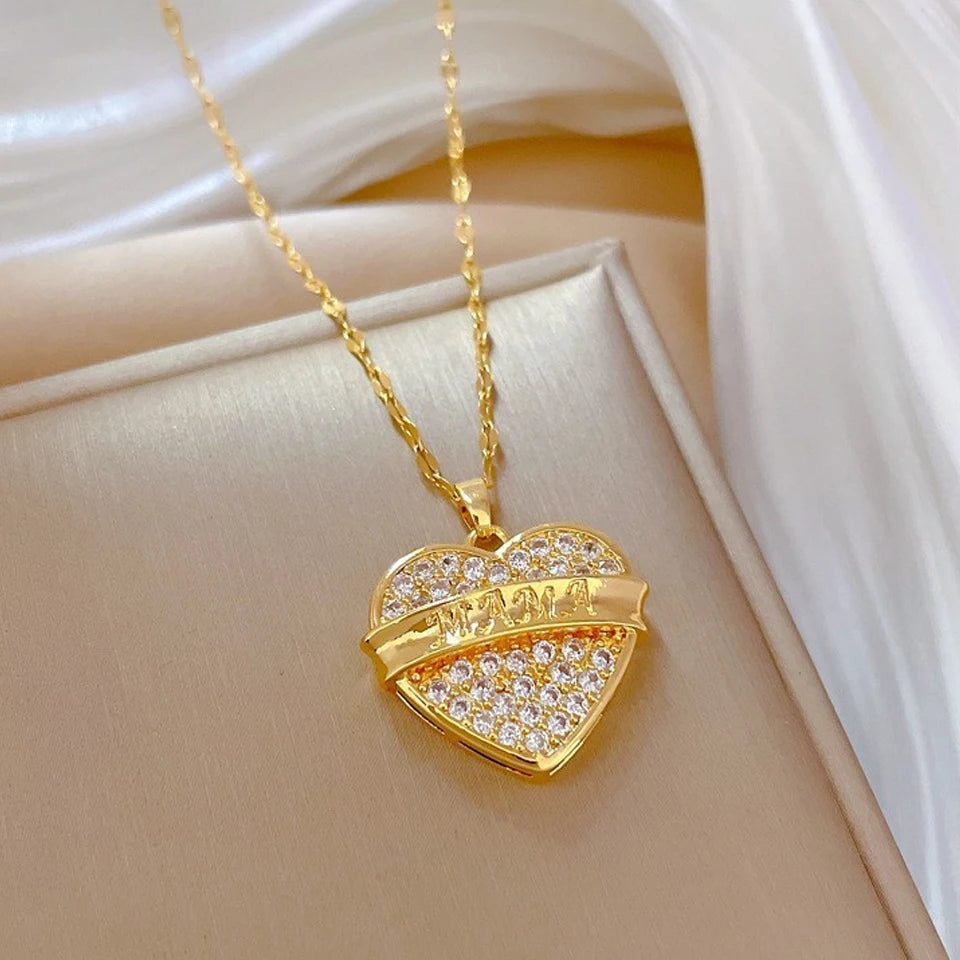 Trend ige Herz Edelstahl Zirkonia Halsketten für Frauen