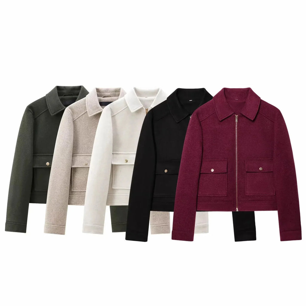 Frauen Zipper Jacke Mantel Neue Winter Langarm Tasche Oberbekleidung Mantel Kurze Straße Elegante frauen Jacke