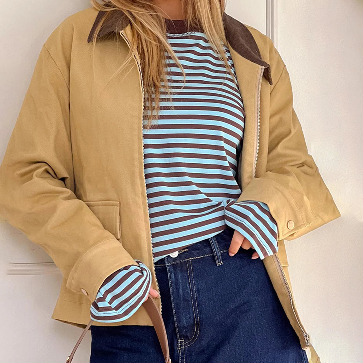 Gestreiftes Langarm-T-Shirt für Damen, Y2k, übergroßes Sweatshirt mit Rundhalsausschnitt, ästhetischer Vintage-Herbst, tiefe Schulter, niedliche Ausgehen