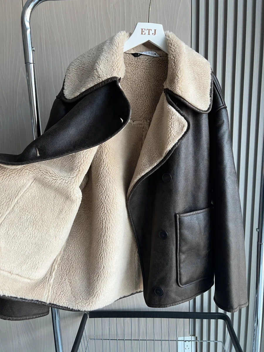 ETJ 2025 Herbst/Winter Neuankömmling Damen ZW-Serie Doppelseitiger Kragen Übergroße Langarmjacke Warmer Mantel 3548246
