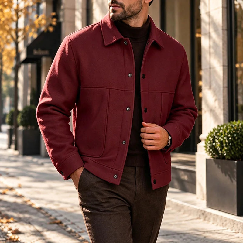 Herren Kurze Jacke mit Gebürsteter Oberfläche, Lockerer Schnitt, Reverskragen, Knopfleiste, Herbst-Winter, Warm, Business Casual, Alltägliche Pendlerjacke