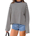 Gestreiftes Langarm-T-Shirt für Damen, Y2k, übergroßes Sweatshirt mit Rundhalsausschnitt, ästhetischer Vintage-Herbst, tiefe Schulter, niedliche Ausgehen