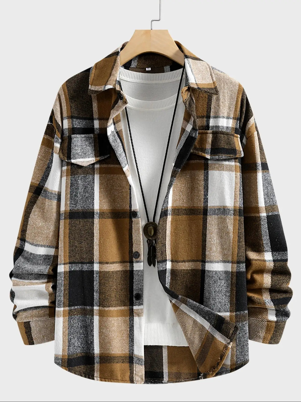 Retro-Karohemd für Herren, lässig, elegant, mit Knöpfen, langärmlig, Hemdjacke für Frühling, Herbst, Business
