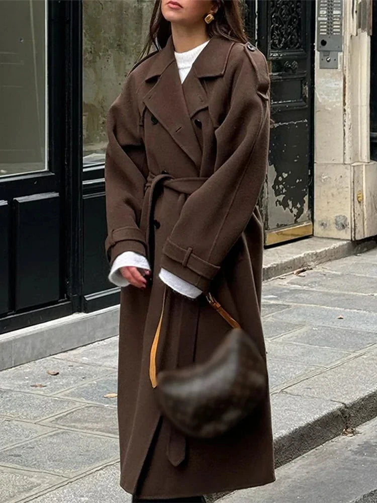 Straße Schwarz Lange Trenchcoat