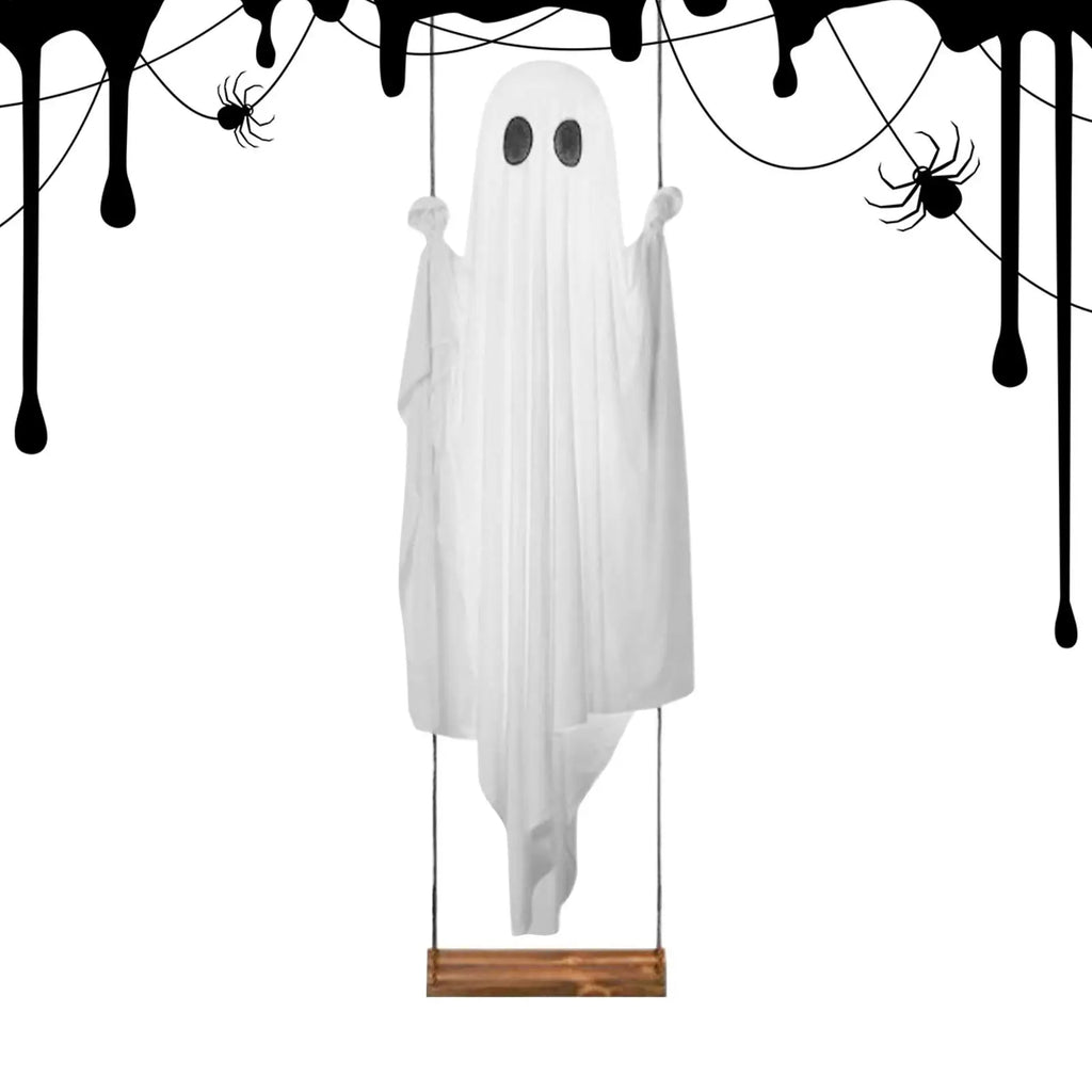 Großer Hängender Geister-Schaukel-Halloween-Horror-Dekorations-Geist in Weiß mit Lichterkette, Niedliche Geister-Ornamente für Veranda und Garten