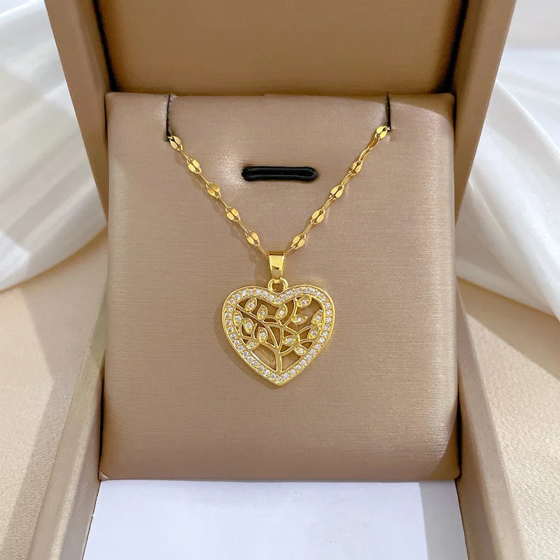 Trend ige Herz Edelstahl Zirkonia Halsketten für Frauen