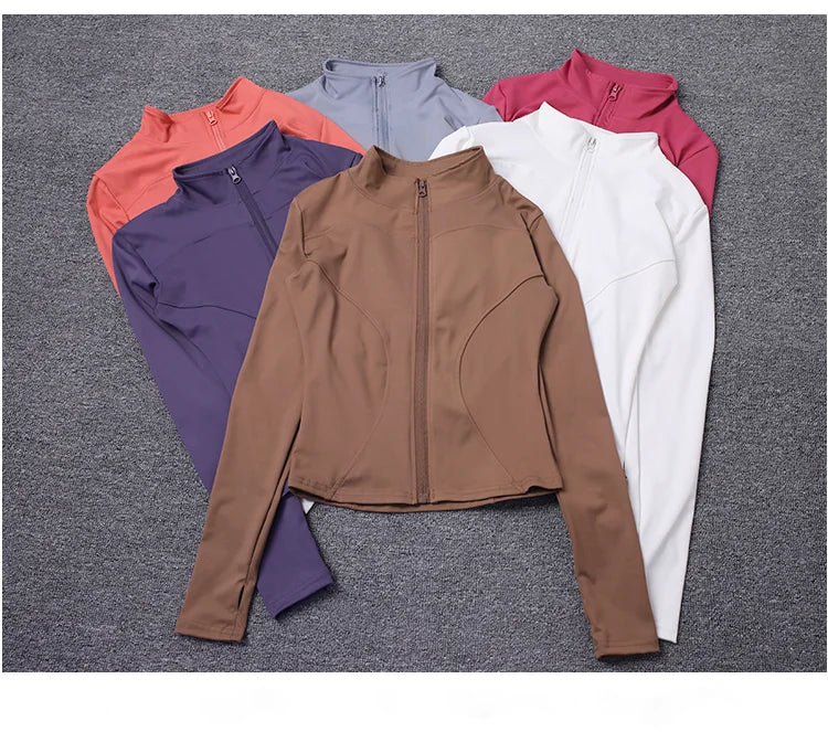 Frauen Sport Jacke Langarm Shirt Workout Mantel Gym Training Kleidung Yoga Sportswear