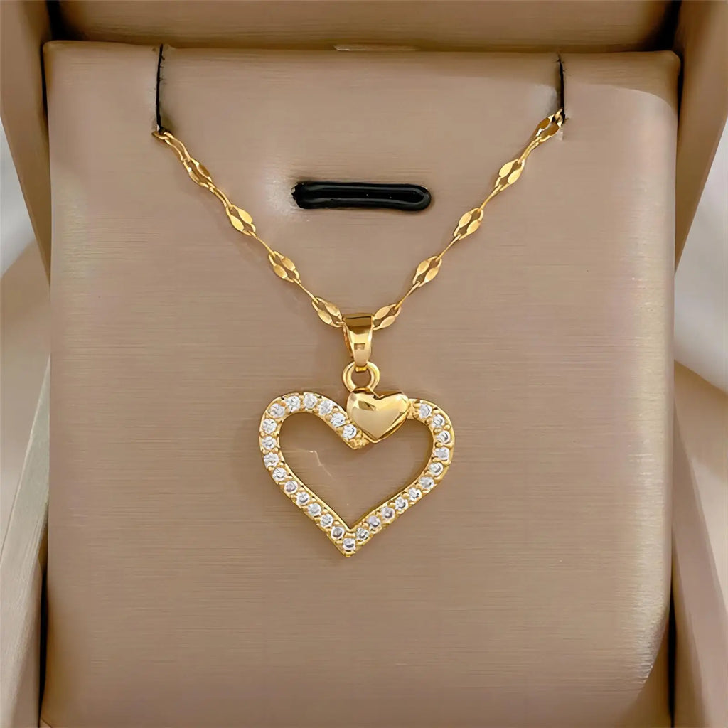 Trend ige Herz Edelstahl Zirkonia Halsketten für Frauen