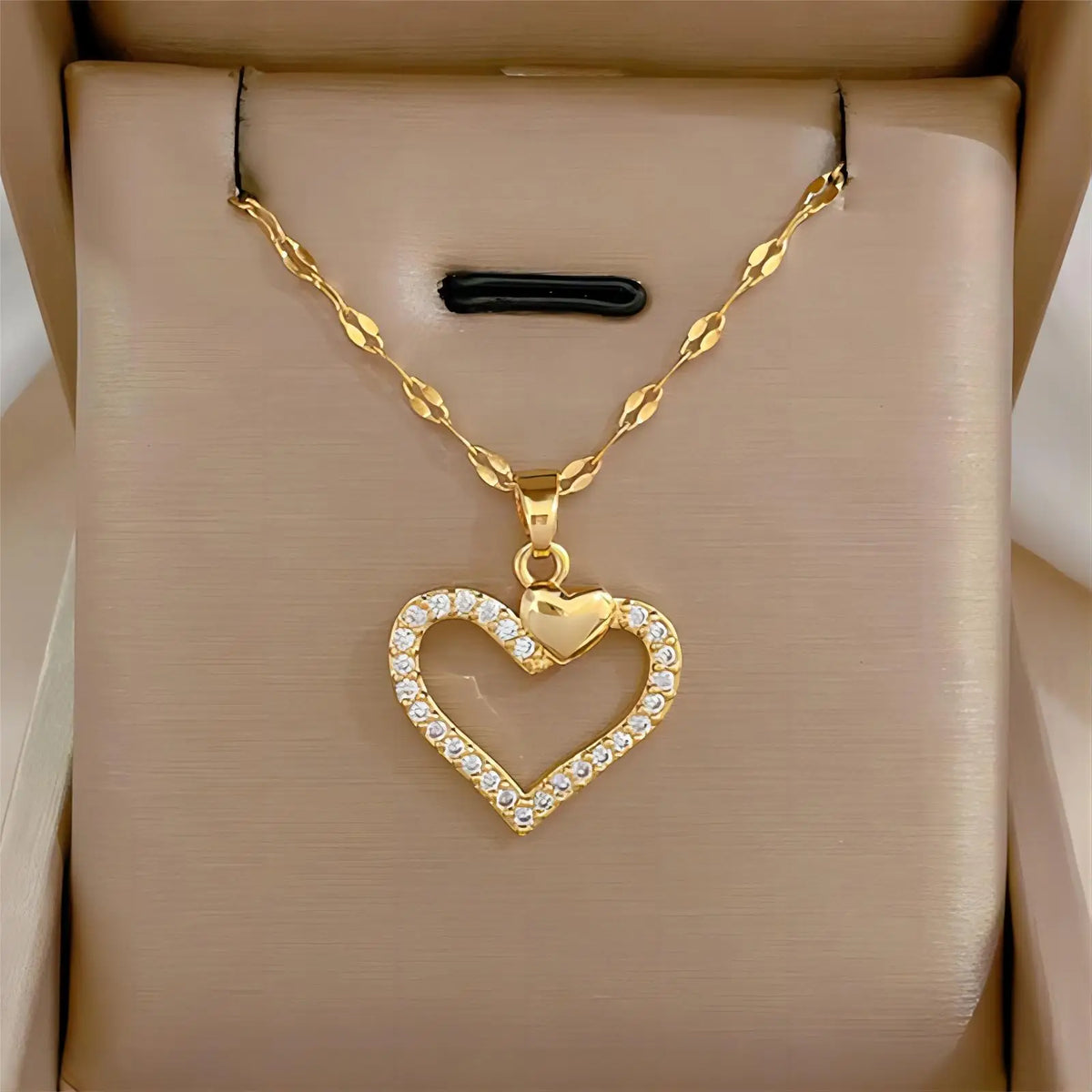 Trend ige Herz Edelstahl Zirkonia Halsketten für Frauen