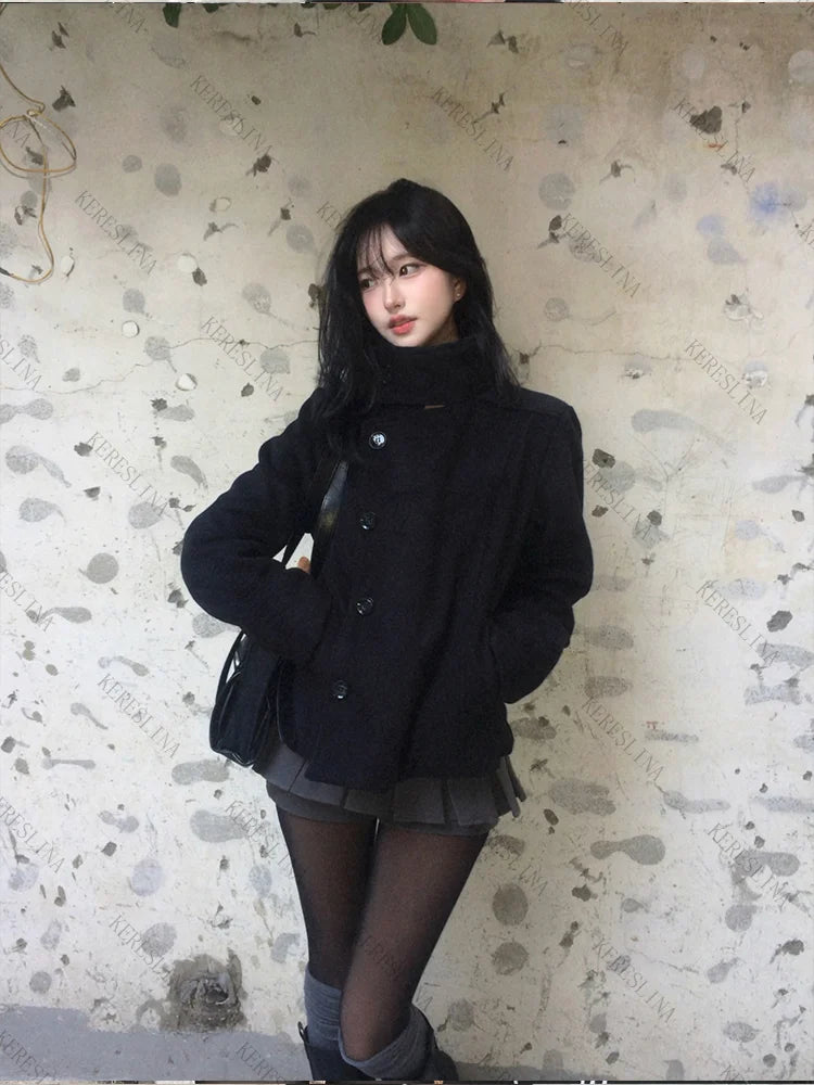 Herbst/Winter einfarbiger Rollkragenmantel für Damen, Y2K Hip-Hop Retro Harajuku, süß, lässig, modisch, vielseitig, neue Damenoberteile