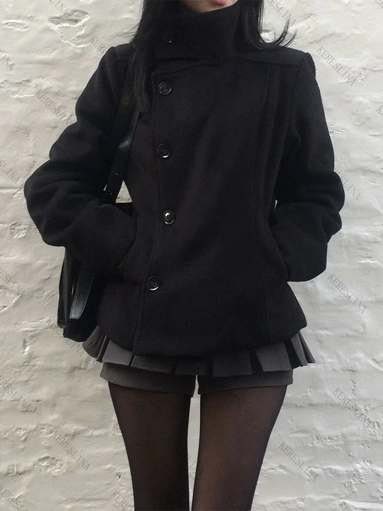 Herbst/Winter einfarbiger Rollkragenmantel für Damen, Y2K Hip-Hop Retro Harajuku, süß, lässig, modisch, vielseitig, neue Damenoberteile