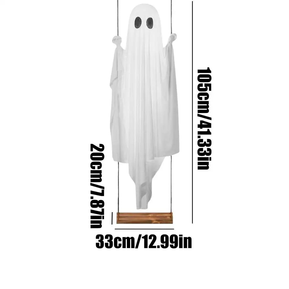 Großer Hängender Geister-Schaukel-Halloween-Horror-Dekorations-Geist in Weiß mit Lichterkette, Niedliche Geister-Ornamente für Veranda und Garten