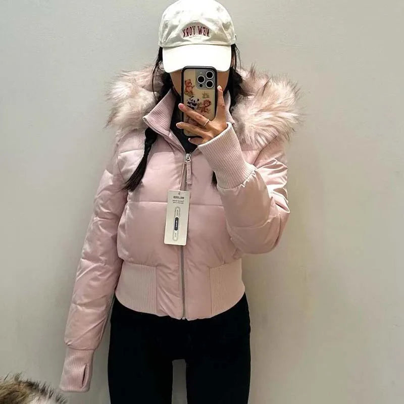 Mode frauen Baumwolle Jacke Pelz Kragen Zipper Schlanke Taille Tasche Warm Verdicken Mantel Herbst Winter Mit Kapuze Jacke Dame Outwears