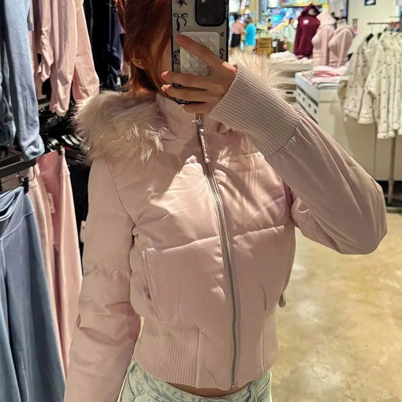 Mode frauen Baumwolle Jacke Pelz Kragen Zipper Schlanke Taille Tasche Warm Verdicken Mantel Herbst Winter Mit Kapuze Jacke Dame Outwears