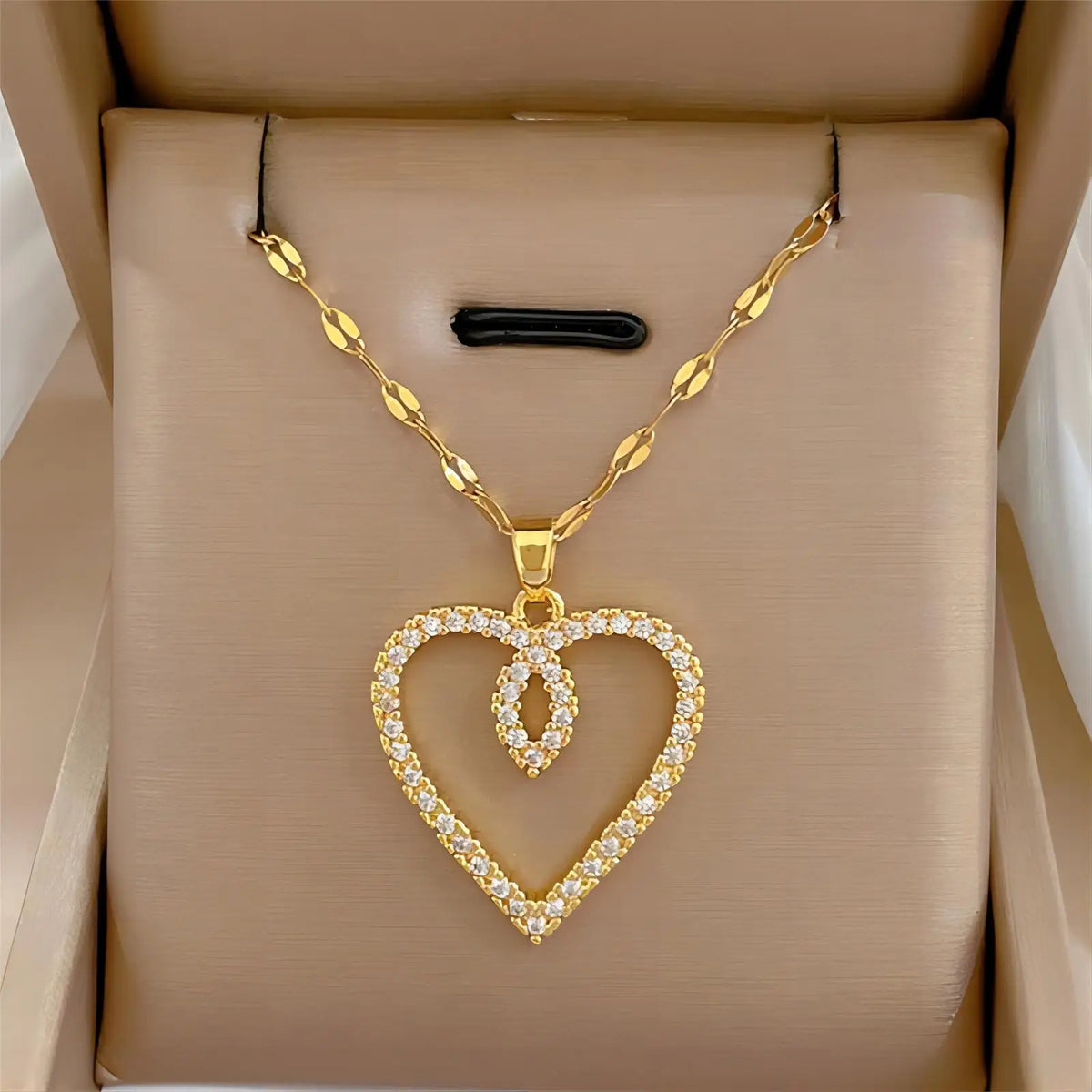 Trend ige Herz Edelstahl Zirkonia Halsketten für Frauen