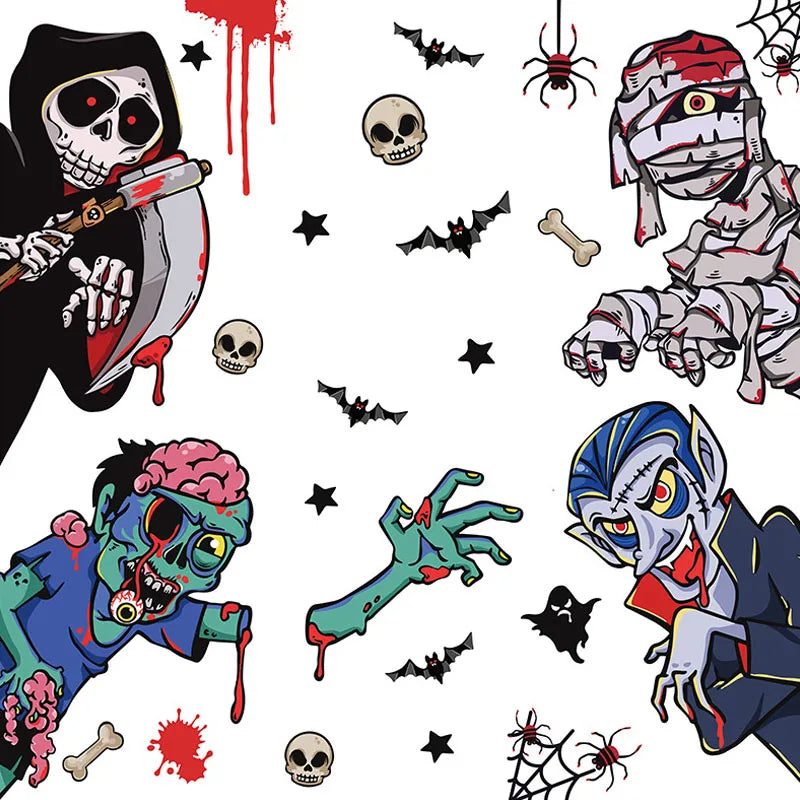 Halloween Fenster Aufkleber Riesen Geist Monster Hexe Tod Skeleton Blutige Poster Elektro Aufkleber für Helloween Party Decor