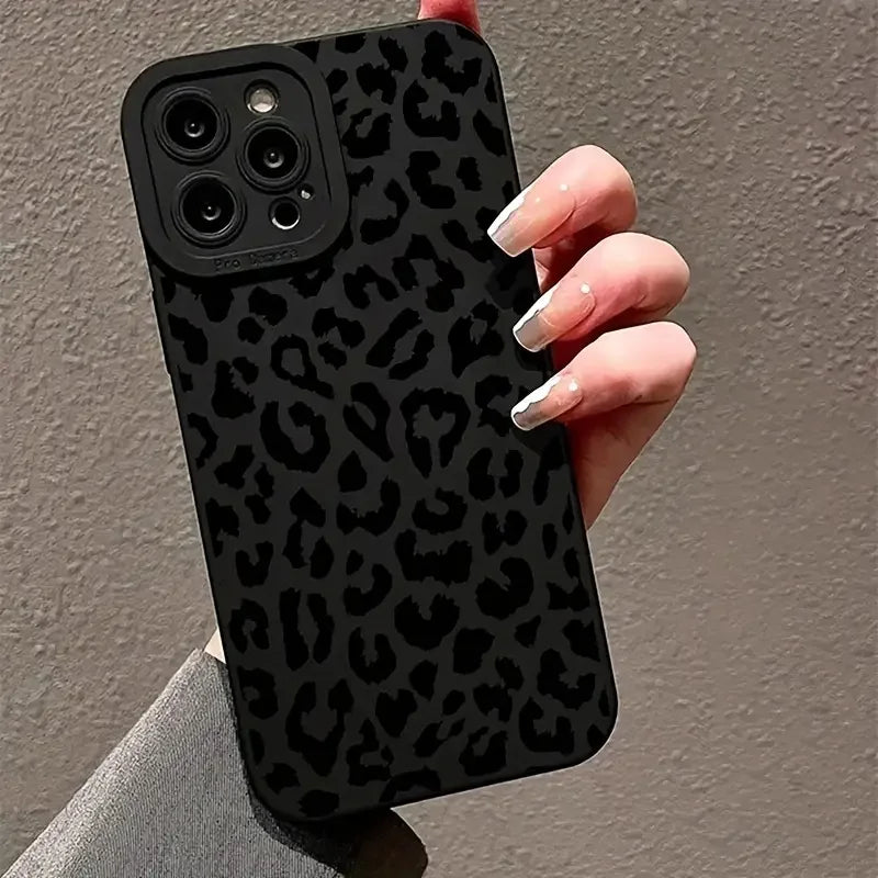 Schwarze Handyhülle mit Leopardenmuster für iPhone 17 16 15 14 13 12 11 Pro Max XS XR 7 8 Plus 16E Stoßfeste Weiche Silikonhülle