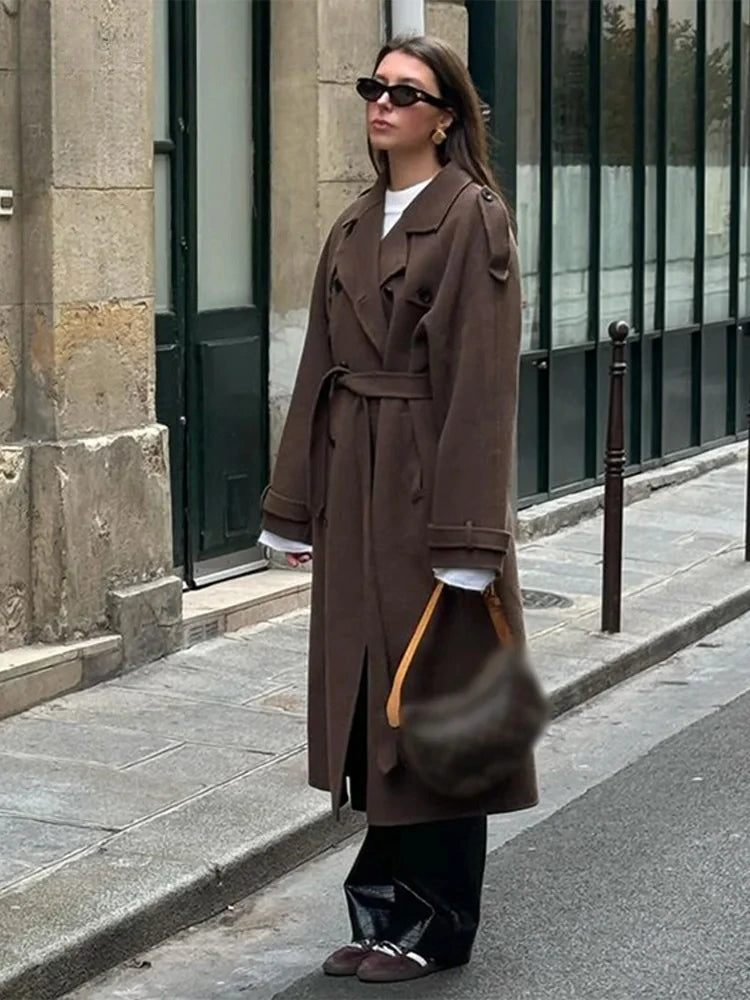 Straße Schwarz Lange Trenchcoat