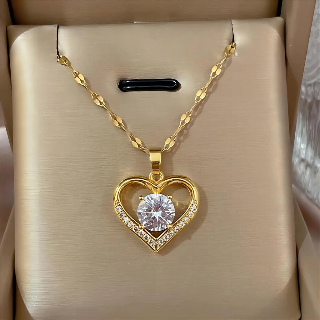 Trend ige Herz Edelstahl Zirkonia Halsketten für Frauen