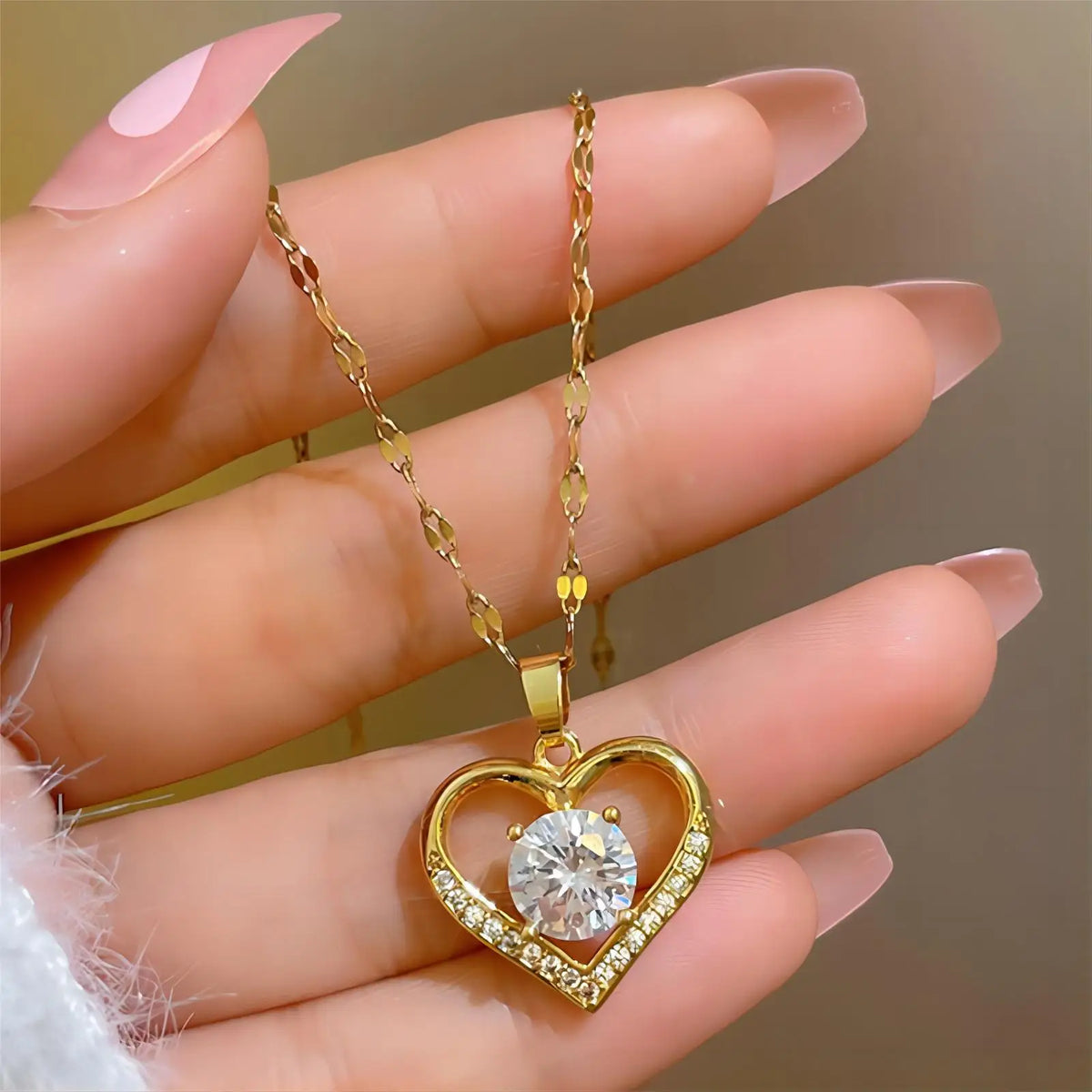 Trend ige Herz Edelstahl Zirkonia Halsketten für Frauen