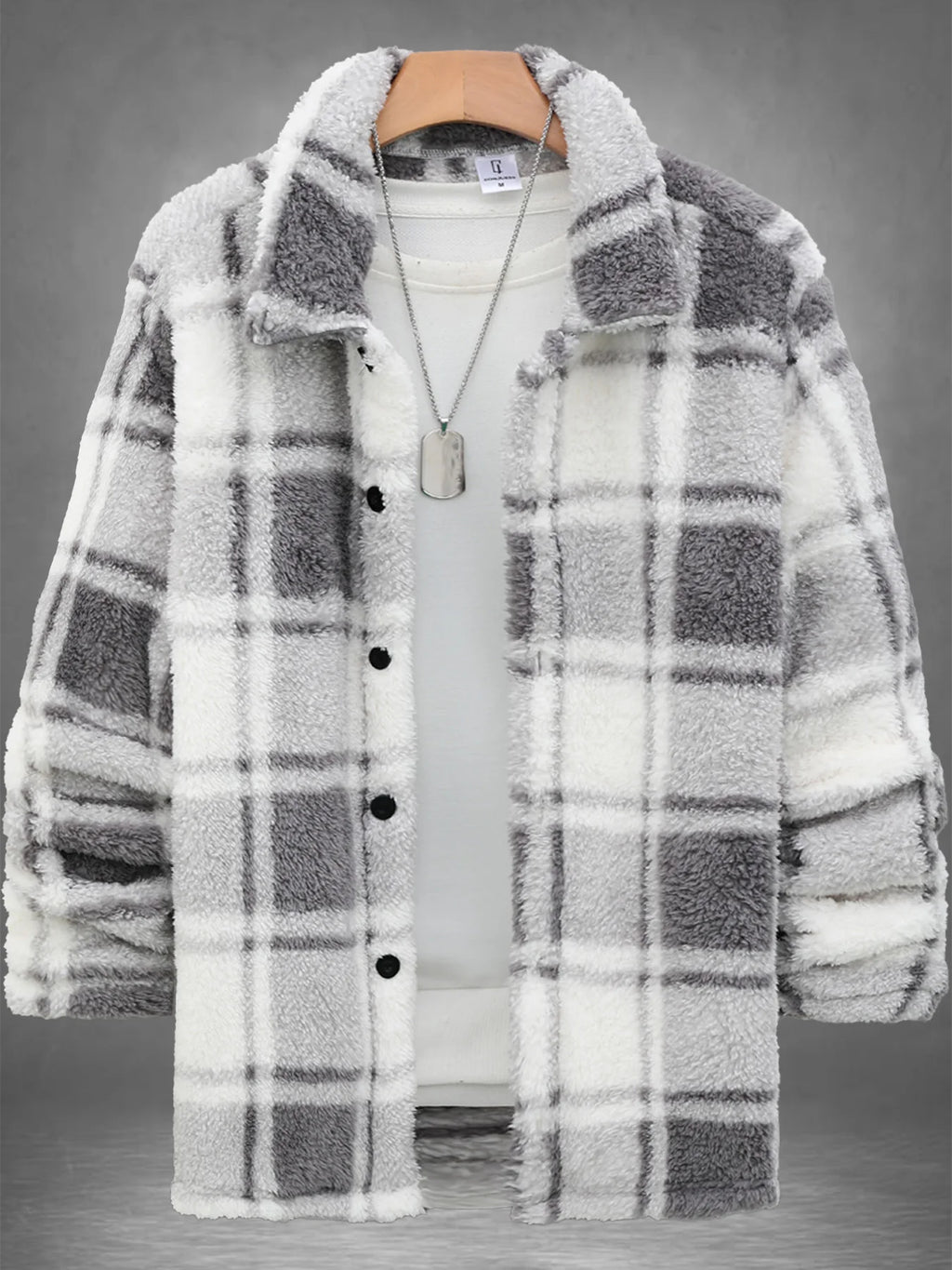 Herren Kariertes Fleece-Hemd-Jacke Winter Dicke Warme Sherpa Freizeitjacke