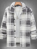 Herren Kariertes Fleece-Hemd-Jacke Winter Dicke Warme Sherpa Freizeitjacke