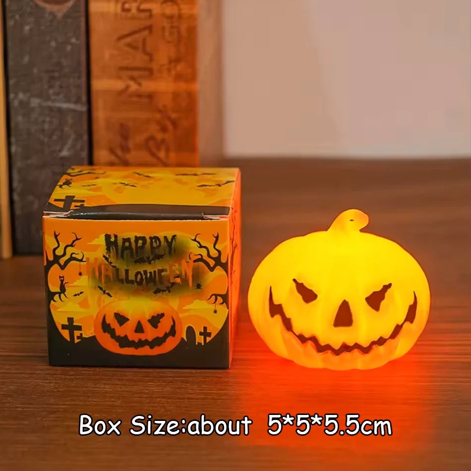 2027 Gruselige Halloween-Kürbis-Laternen-Set Kürbislampe LED-Licht Orange Halloween-Dekoration für Veranda Haustür Party-Zubehör