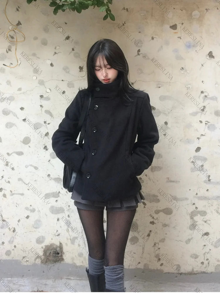 Herbst/Winter einfarbiger Rollkragenmantel für Damen, Y2K Hip-Hop Retro Harajuku, süß, lässig, modisch, vielseitig, neue Damenoberteile