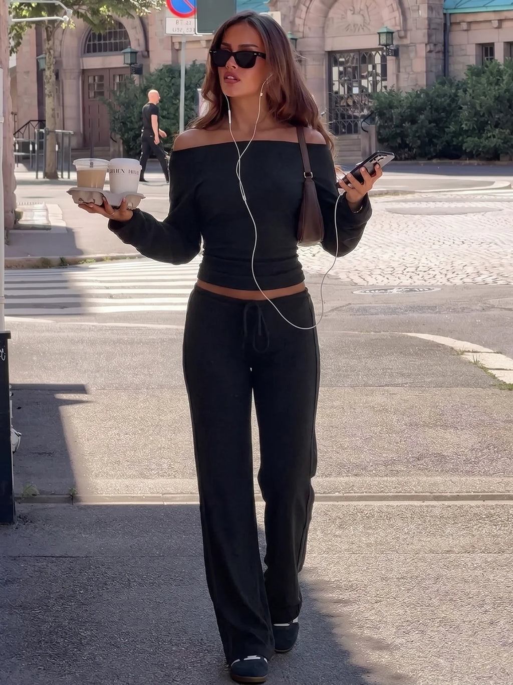 Hugcitar Damenmode, schräger Kragen, schwarzes, langärmliges, gerafftes, sexy, enganliegendes Crop-T-Shirt, Oberteil, lässiges Herbst-Outfit, T-Shirts, Streetwear, Party