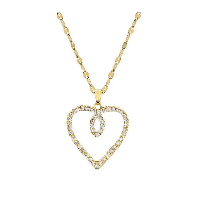 Trend ige Herz Edelstahl Zirkonia Halsketten für Frauen