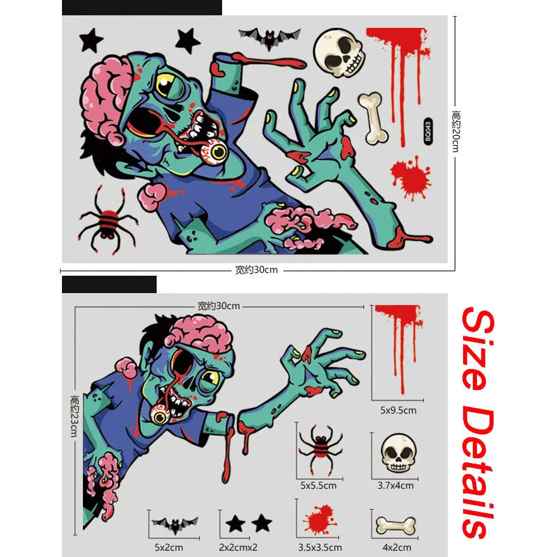 Halloween Fenster Aufkleber Riesen Geist Monster Hexe Tod Skeleton Blutige Poster Elektro Aufkleber für Helloween Party Decor