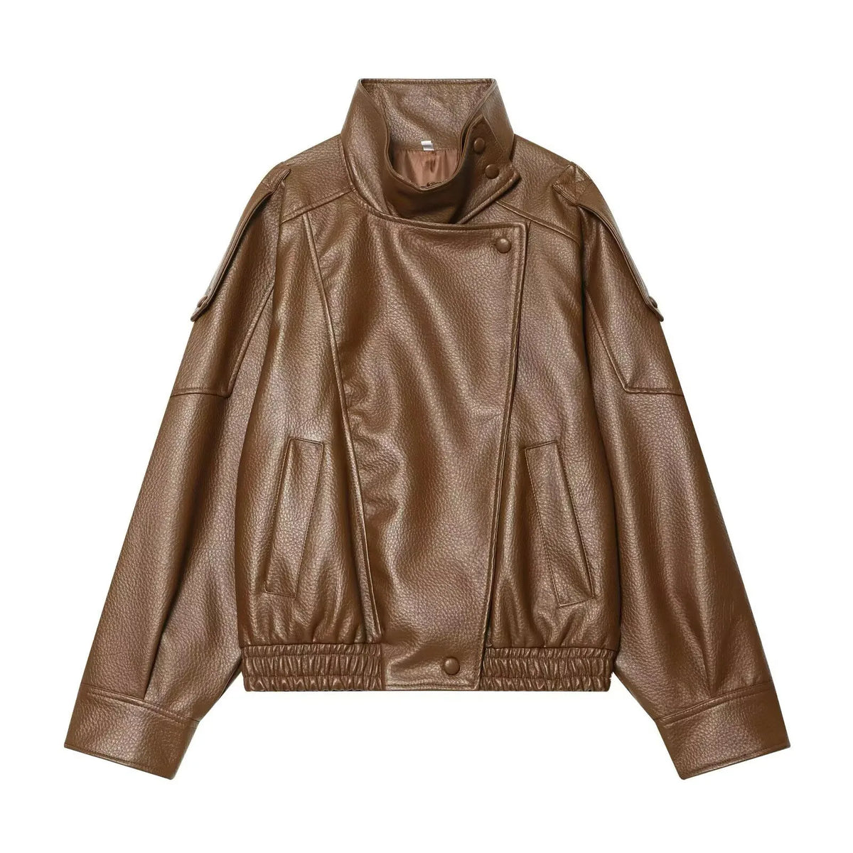 TFMLN Chic Schwarz Kunstleder Jacken Frauen Langarm Tasten Elastische Übergroße Mäntel Mode 2025, Herbst Winter Streetwear
