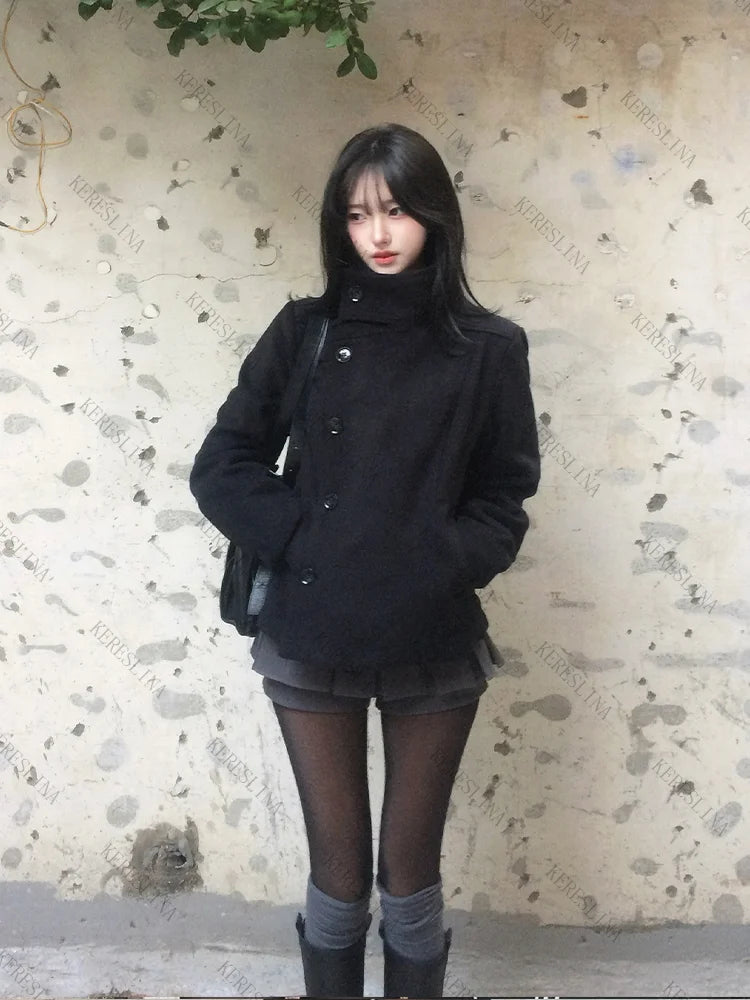 Herbst/Winter einfarbiger Rollkragenmantel für Damen, Y2K Hip-Hop Retro Harajuku, süß, lässig, modisch, vielseitig, neue Damenoberteile