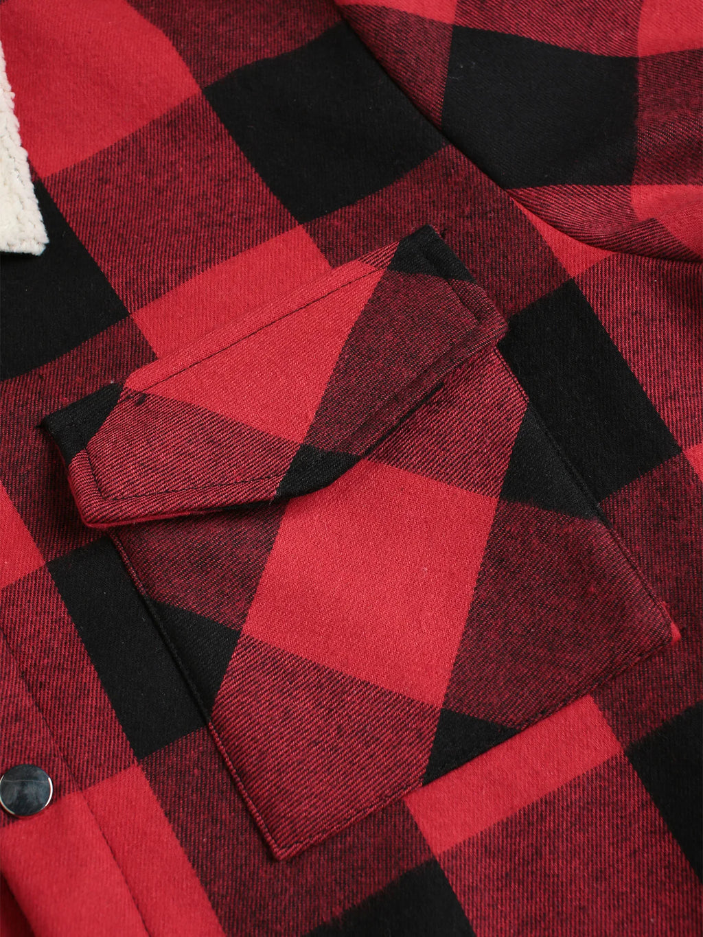 Herren Rot-Schwarz Kariertes Flanellhemd mit Fleecekragen Herbst Winter Dicke Warme Freizeitjacke