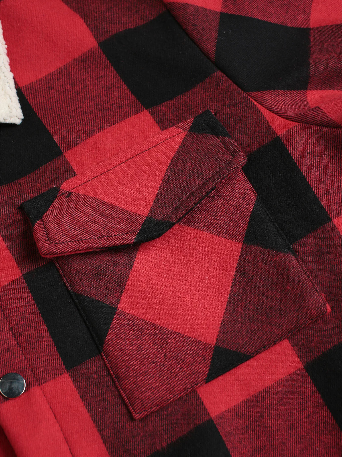 Herren Rot-Schwarz Kariertes Flanellhemd mit Fleecekragen Herbst Winter Dicke Warme Freizeitjacke